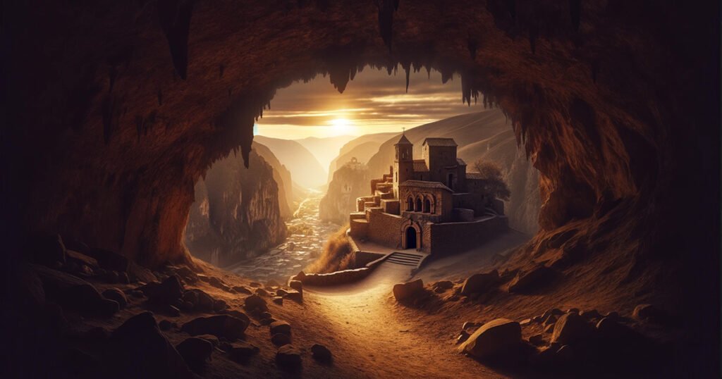 Ilustración de la leyenda del Cerro de San Juan: una cueva y un pueblo misterioso