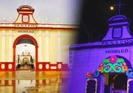 Fachada del Panteón Hidalgo de Tepic de día y de noche