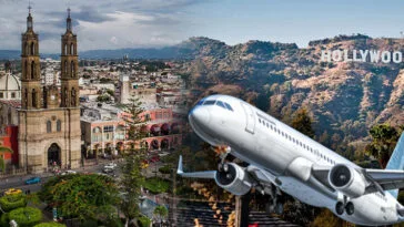 Panorámica de letrero Hollywood en Los Ángeles y Catedral de Tepic