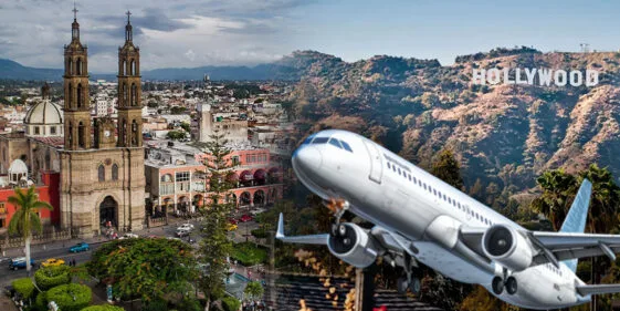 Panorámica de letrero Hollywood en Los Ángeles y Catedral de Tepic